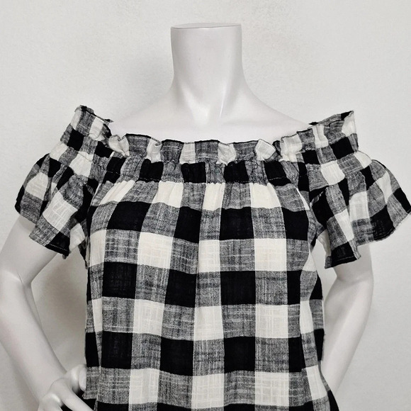Corey Lynn Calter Black White Preppy Gingham Off The Shoulder Mini Dress Size XS - Picture 4 of 14